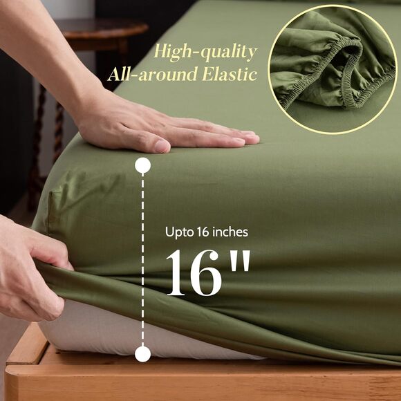 Bed Sheets Set  4 Piece Bedding Sage Green  Wrinkle Fade Stain Resistant - Picture 4 of 5